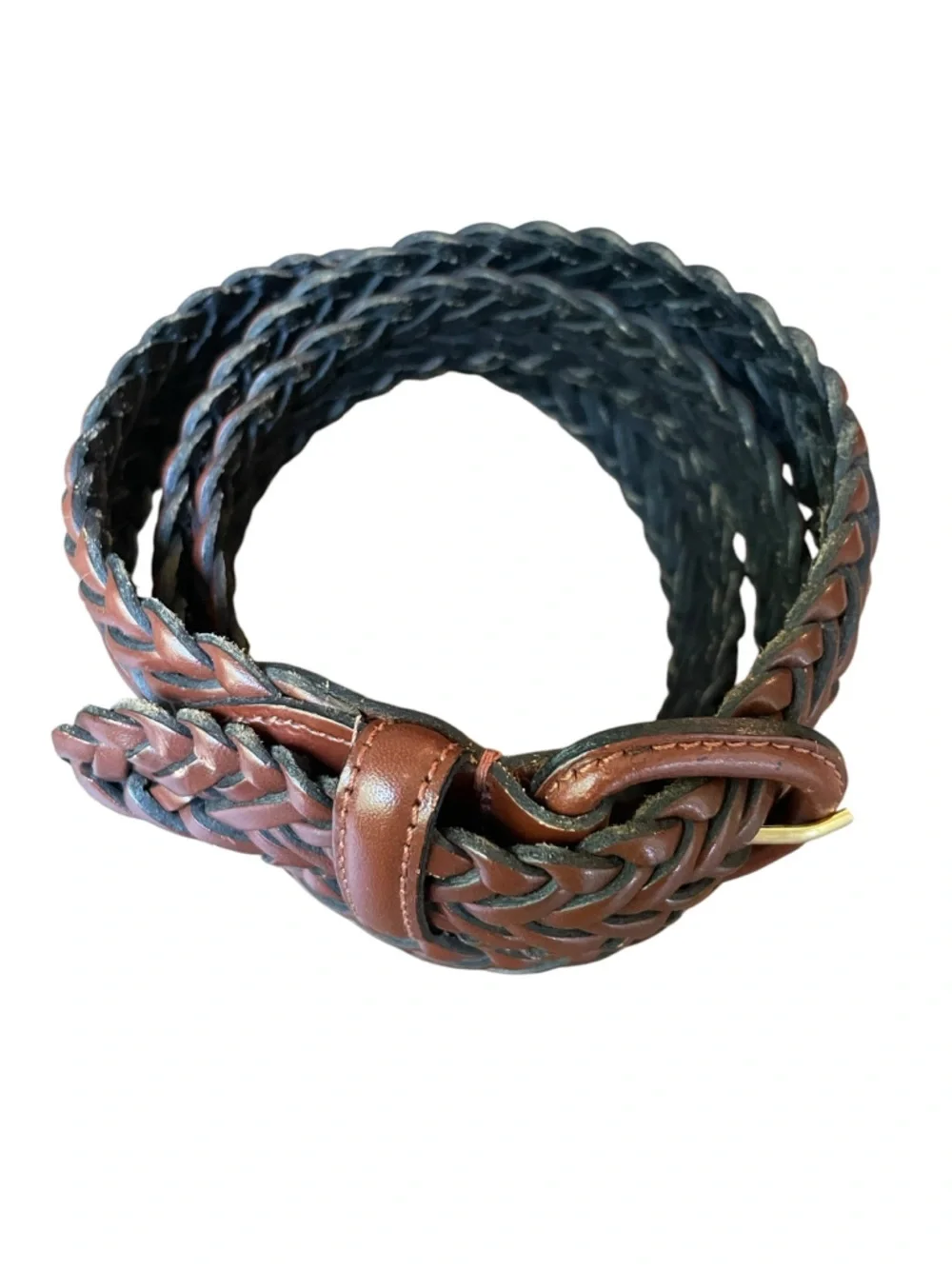 Braided Leather Belt Covered Buckle Cognac Brown Sz 40 Classic Boho Adjustable